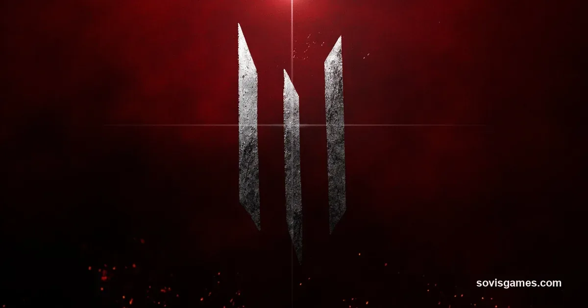 Abstract cinematic mood poster — deep blood maroon and charcoal background with three diagonal metallic silver slash streaks crossing the center. Subtle radial vignette, horizontal scanline texture in the lower third, sparse ember particles drifting upward. No characters, no silhouettes, no figures, no faces, no claws, no readable text (other than the sovisgames.com watermark).